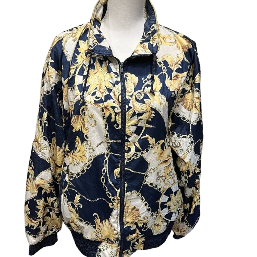 Vintage London Fog Nautical Baroque Chain‎ Print Track Jacket Windbreaker Size L